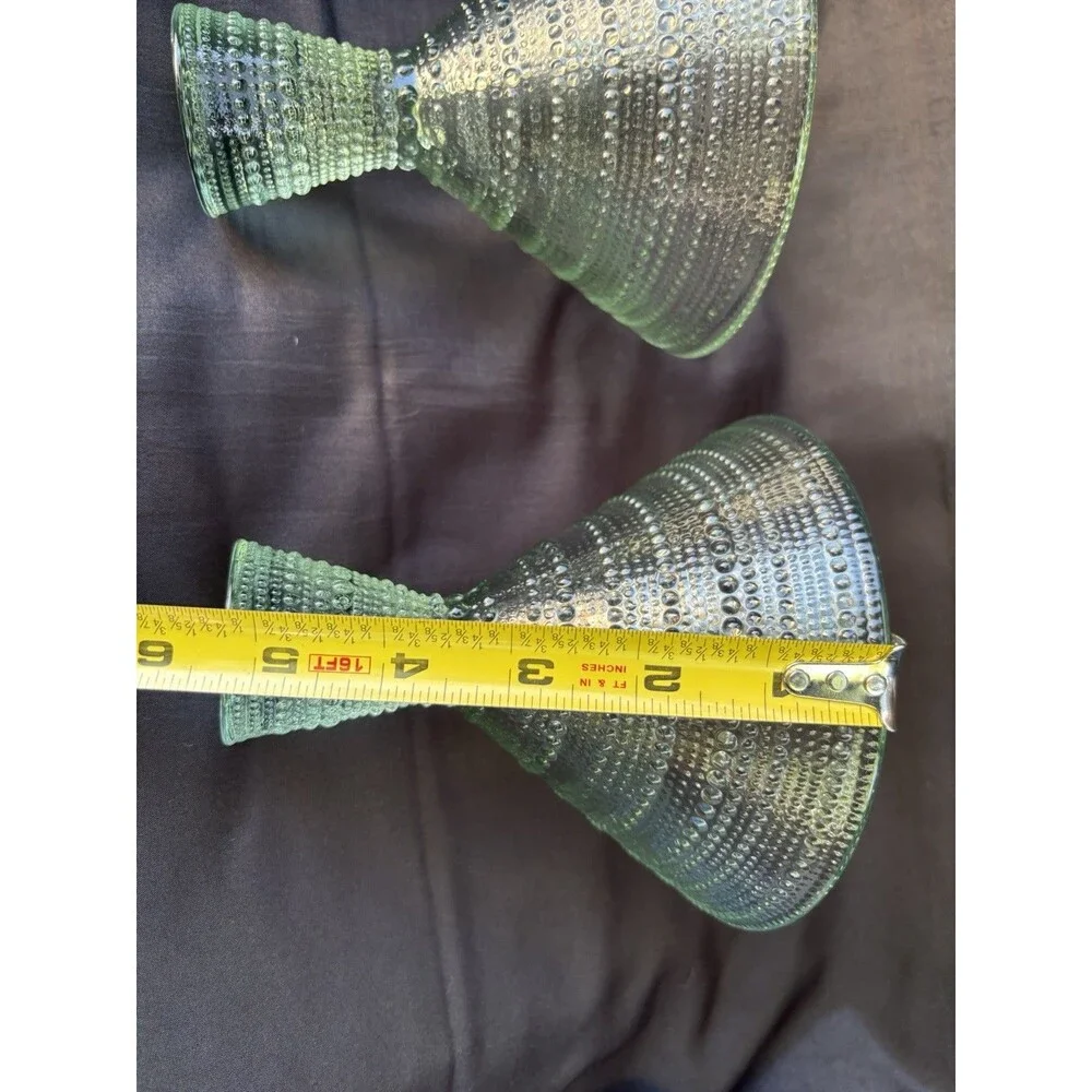 Unmarked Set of 2 Green Textured Glass Martini Glasses 5in Diameter